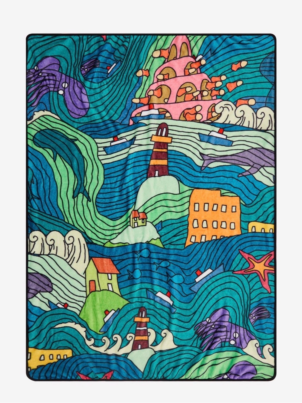 Rare! Studio Ghibli Ponyo Line Art Scene Fleece Throw